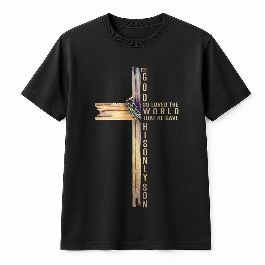For God So Loved The World T-Shirt | John 3:16 Wooden Cross Design | Premium 100% Cotton | Religious Gift for Men and Women