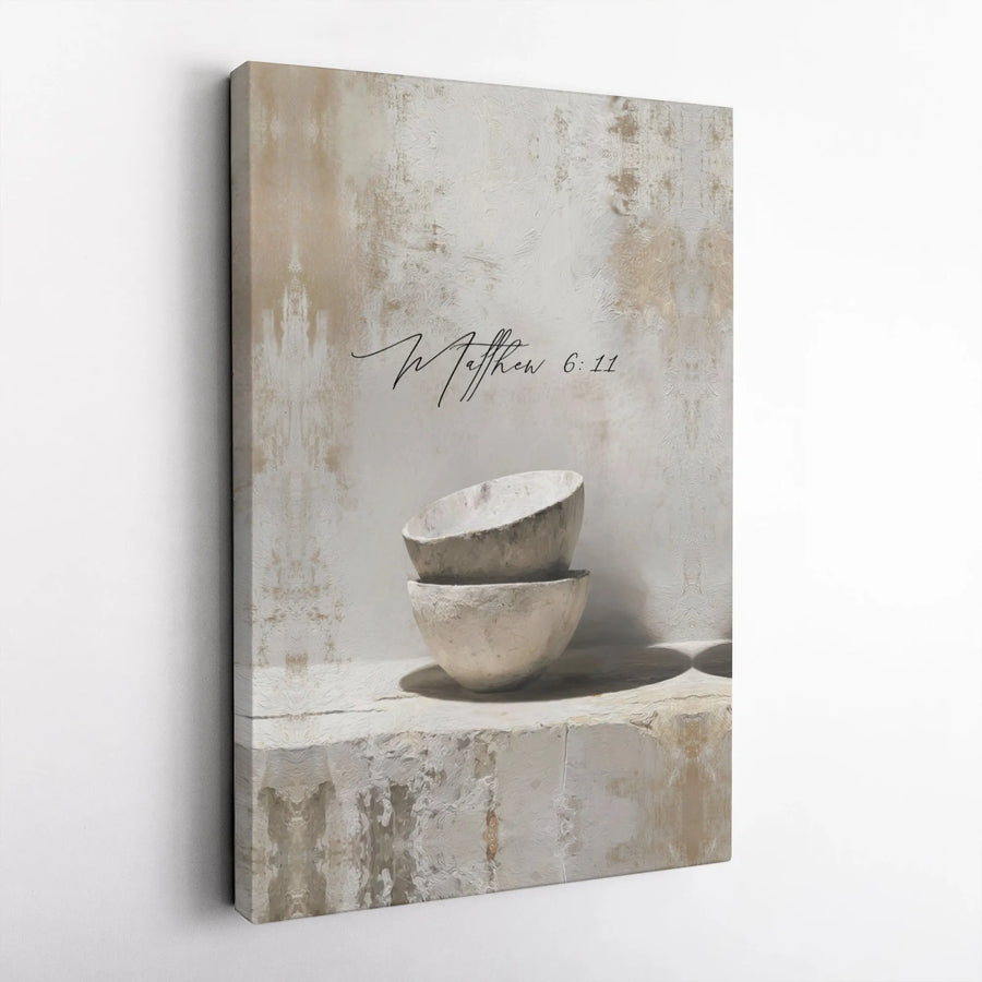 Matthew 6:11 Canvas Wall Art | Rustic Minimalist Scripture Print | 1.25 Inch Gallery Wrap | Faithful Christian Home Decor Gift