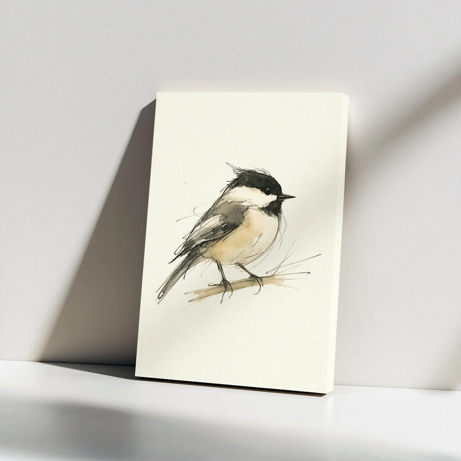 Chickadee Bird Wall Art | Minimalist Watercolor Sketch | Premium Gallery Wrap Canvas | Gift for Nature Lover & Bird Watcher