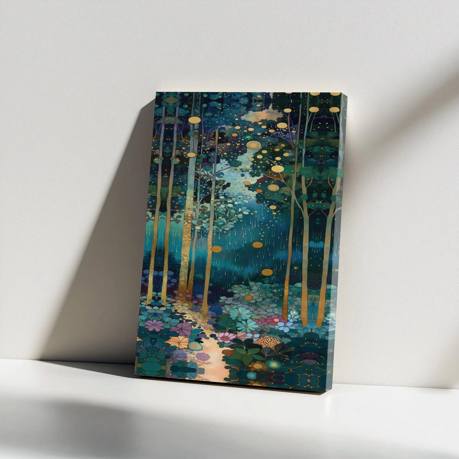 Enchanted Forest Canvas Wall Art | Klimt-Inspired Abstract Tree Print with Gold Accents | Premium Gallery Wrapped Canvas | Modern Living Room Decor Gift