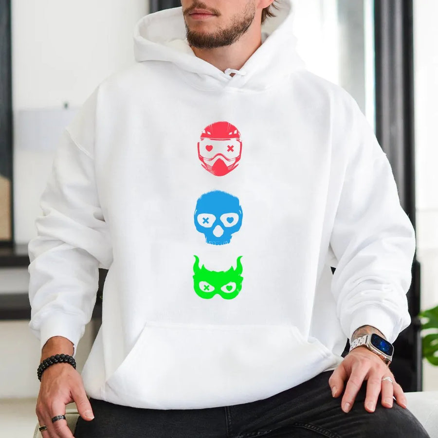 Colorful Icons Hoodie | Graphic Skull, Demon & Biker Design | Premium Cotton Blend | Edgy Streetwear Gift for Men & Women