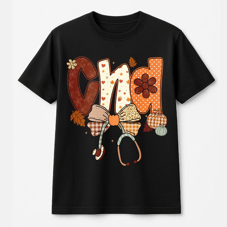 CNA Fall T-Shirt | Pumpkin Spice Stethoscope Autumn Design | 100% Cotton Premium Tee | Cute Nursing School Gift for RN LPN Students