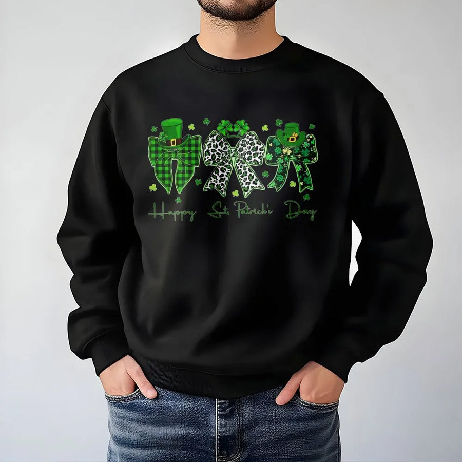 St. Patrick's Day Coquette Bow Sweatshirt | Clover Shamrock Graphic Print | Premium Cotton Blend Crewneck | Cute Irish Lucky Gift For Her