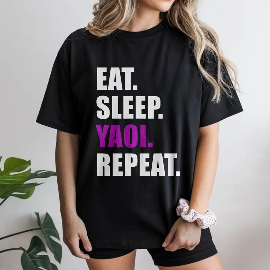 Eat Sleep Yaoi Repeat T-Shirt | Funny Manga Graphic Tee | Premium 100% Cotton | Perfect Gift for Otaku Anime Fans