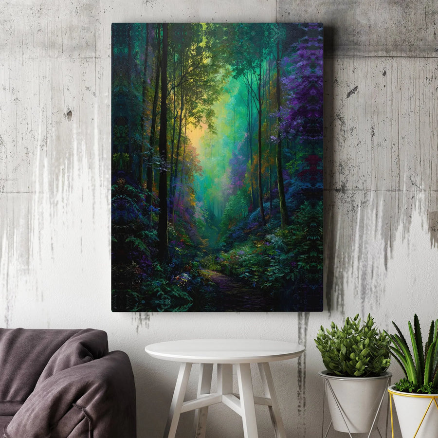 Enchanted Forest Canvas Print | Glowing Woodland Impressionist Path | 1.25 Inch Gallery Wrap Wall Art | Magical Nature Home Decor Gift