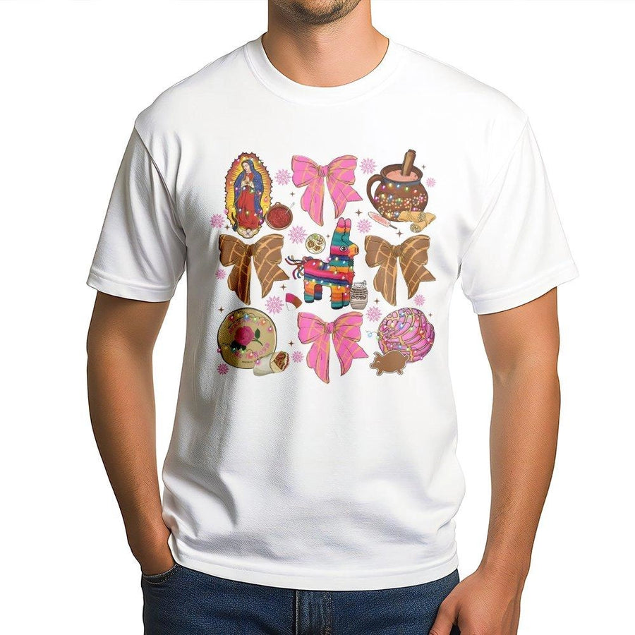 Mexican Christmas T-Shirt | Coquette Holiday Aesthetic with Piñata and Pan Dulce | Premium Cotton Crewneck | Festive Cultural Gift for Her