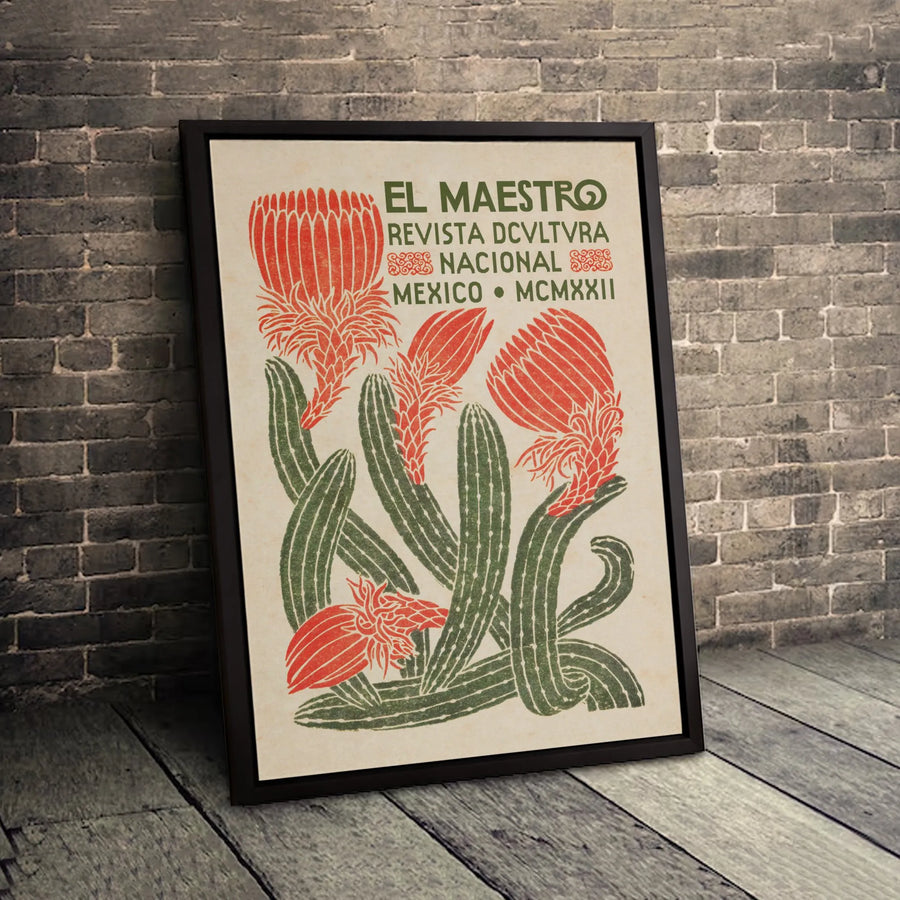 Mexican Botanical Wall Art | Vintage Cactus Illustration Print | Premium Gallery Wrapped Canvas | Southwestern Home Decor Gift