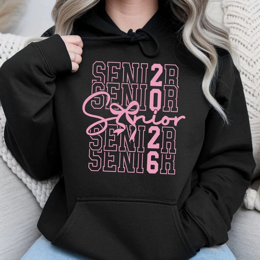Senior 2026 Hoodie | Pink Bow Aesthetic Design | Premium Cotton Blend | Graduation Gift for High School Seniors