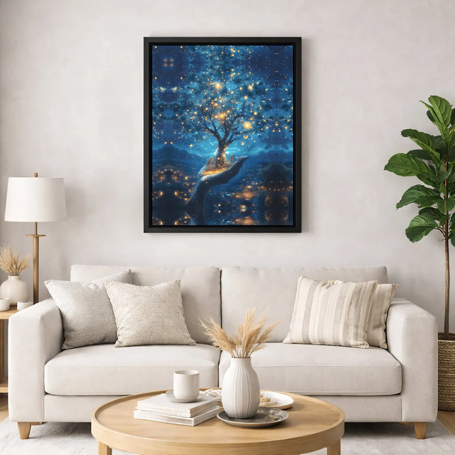 Tree Of Life Wall Art | Magical Glowing Forest Hand Canvas | Premium Fade-Resistant Gallery Print | Mystical Home Decor Gift For Nature Lovers