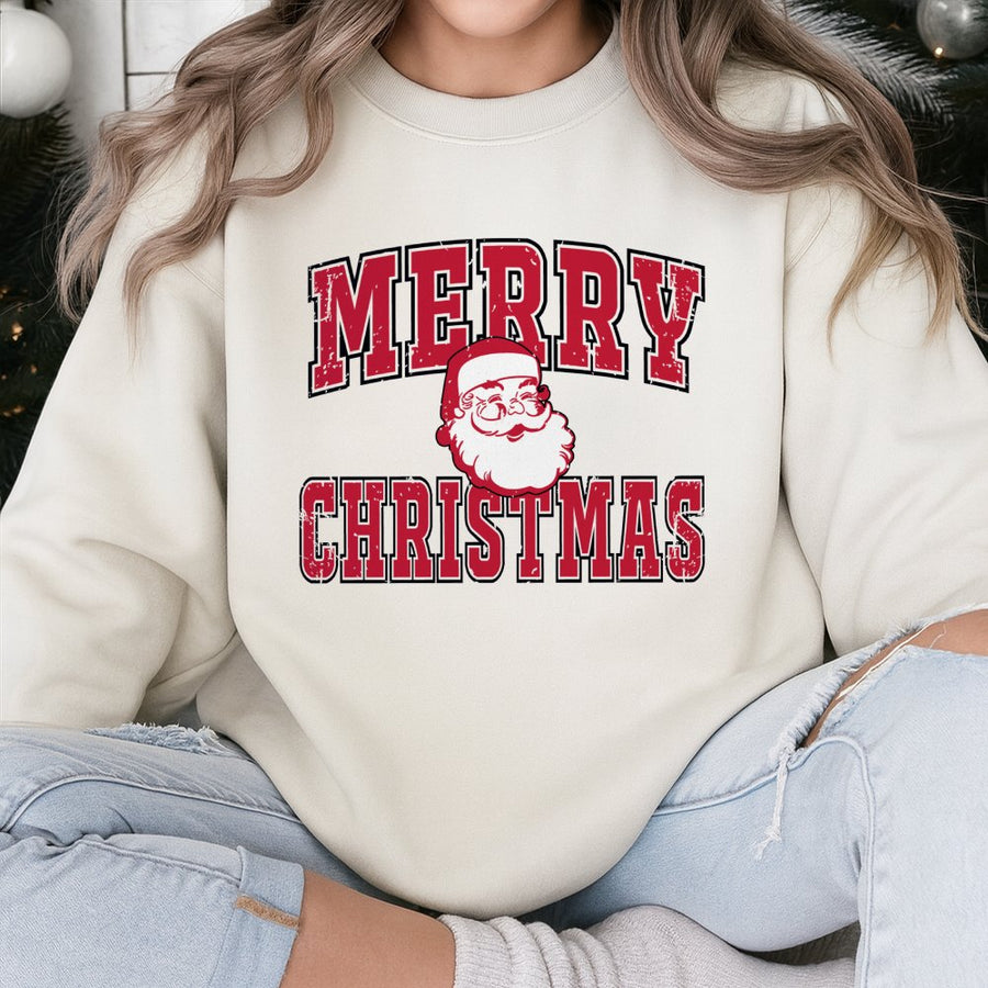 Merry Christmas Santa Sweatshirt | Distressed Retro Graphic Design | Premium Cotton Blend | Unisex Holiday Gift For Men And Women
