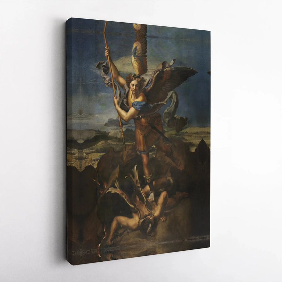 St. Michael Vanquishing Satan Canvas Wall Art | Raphael Renaissance Masterpiece | Gallery-Wrapped Premium Print | Religious Home Decor Gift