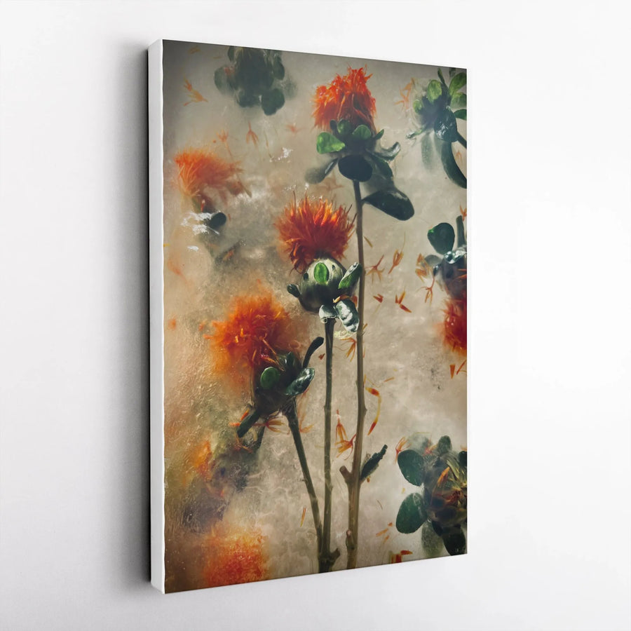 Orange Botanical Canvas Print | Abstract Frozen Floral Photography | Gallery Quality 1.25" Deep Canvas | Premium Art Gift for Modern Home