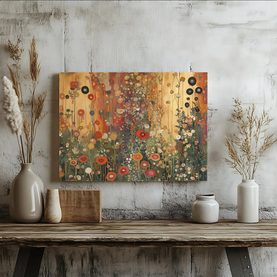 Abstract Wildflower Meadow Canvas Wall Art | Stylized Poppy Flower Painting | 1.25 Inch Gallery Wrap | Modern Botanical Home Decor Gift