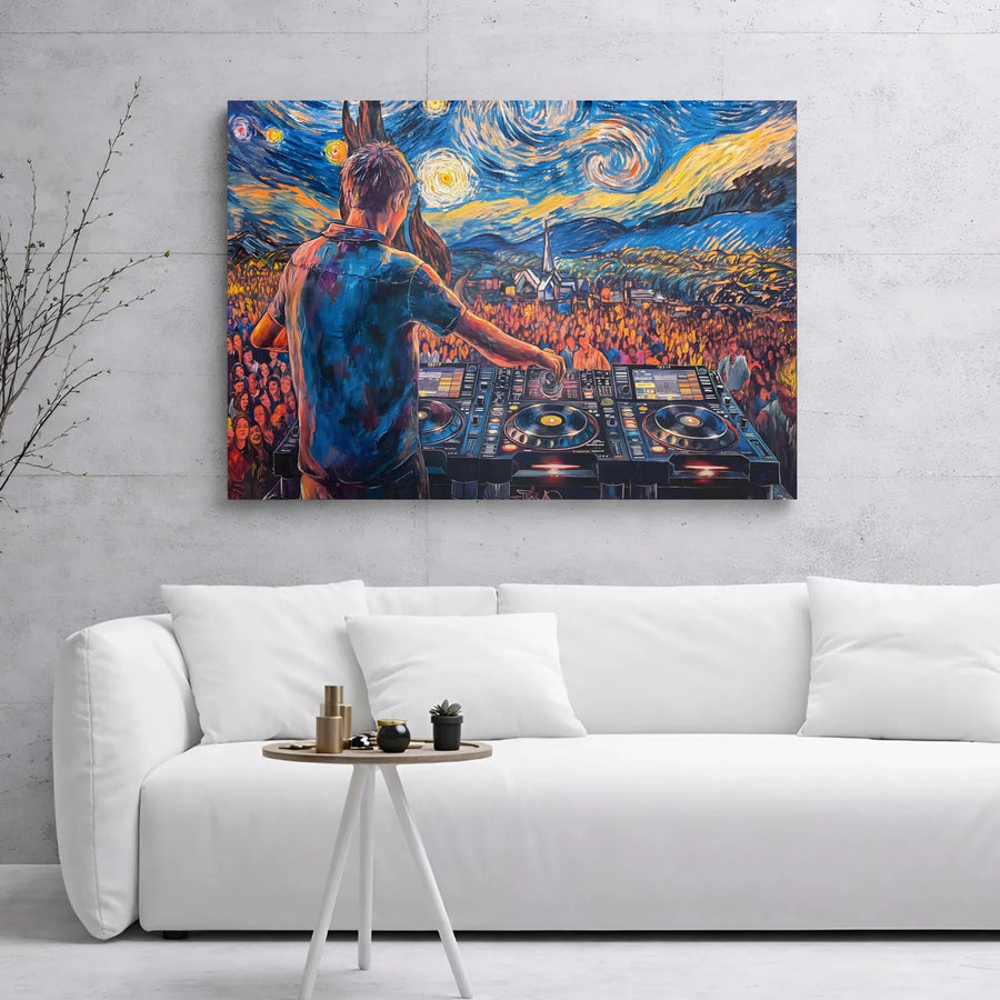 DJ Music Festival Canvas Wall Art | Starry Night Impressionist Style Print | 1.25" Gallery Wrap | Premium Decor Gift for Music Lovers