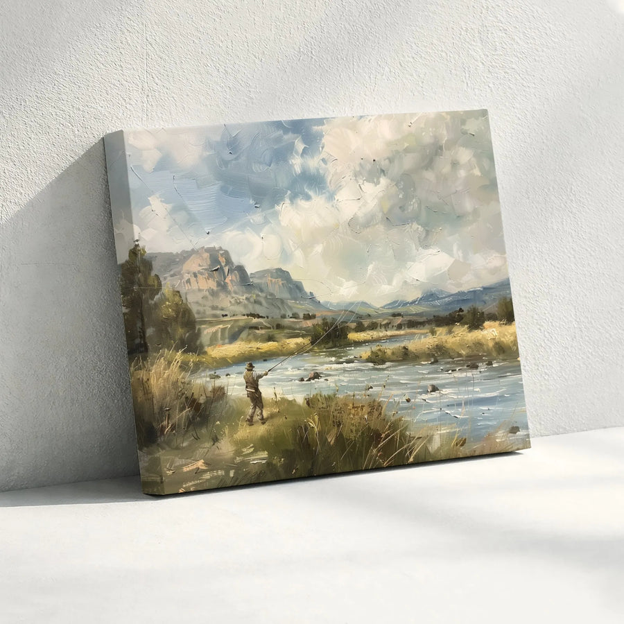 Fly Fishing Wall Art | Impressionist Mountain River Landscape | Premium Gallery Wrapped Canvas | Gift For Angler or Cabin Decor