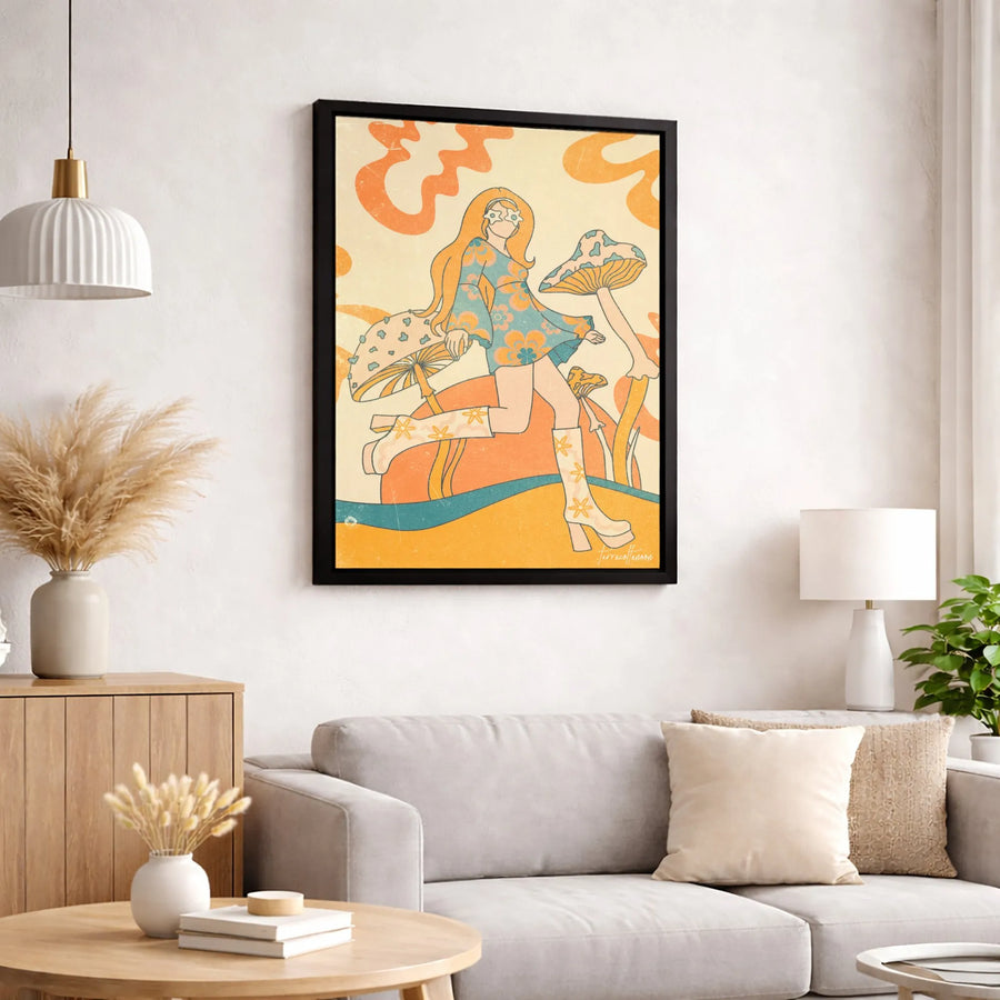 Groovy 70s Retro Wall Art | Psychedelic Mushroom Hippie Decor | Premium Gallery-Wrapped Canvas | Boho Aesthetic Home Decor Gift