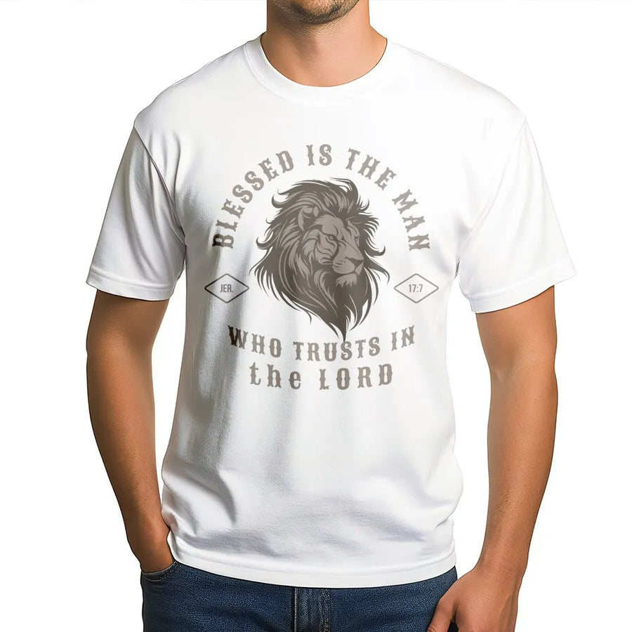 Blessed Is The Man T-Shirt | Lion Of Judah Scripture Quote | Premium 100% Cotton Religious Apparel | Inspirational Faith Gift For Men