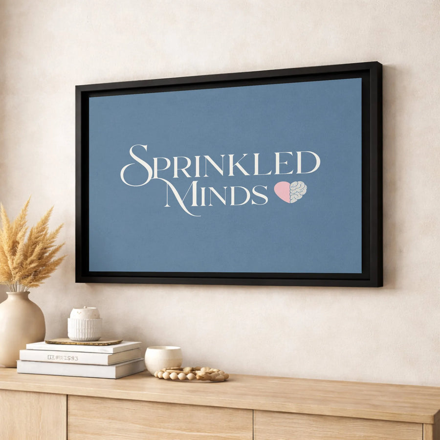 Sprinkled Minds Canvas Print | Minimalist Brain Heart Typography Art | Gallery Quality Framed Wall Decor | Inspirational Mental Health Office Gift
