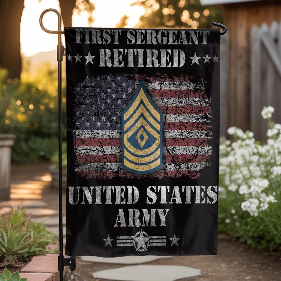 First Sergeant Retired Garden Flag | U.S. Army Veteran Patriotic Yard Decor | Weather-Resistant Premium Polyester | Military Retirement Gift