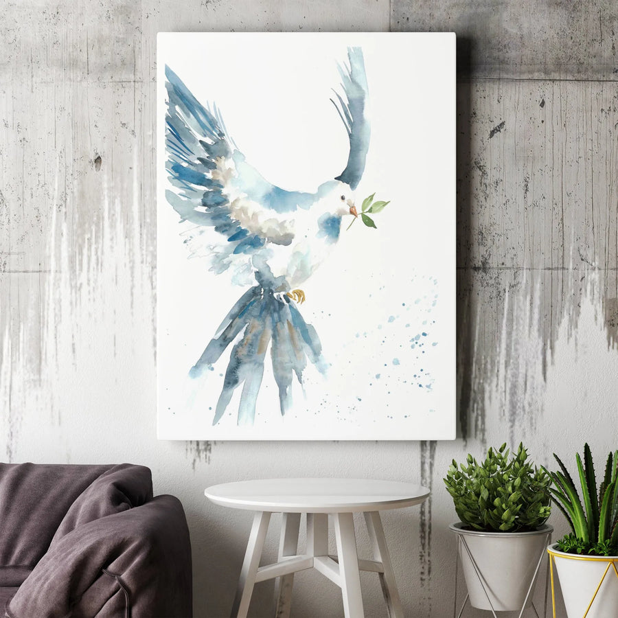 Watercolor Dove Of Peace Canvas | Symbolic Olive Branch Wall Art | Premium 1.25-Inch Gallery Wrap | Spiritual Home Decor Gift