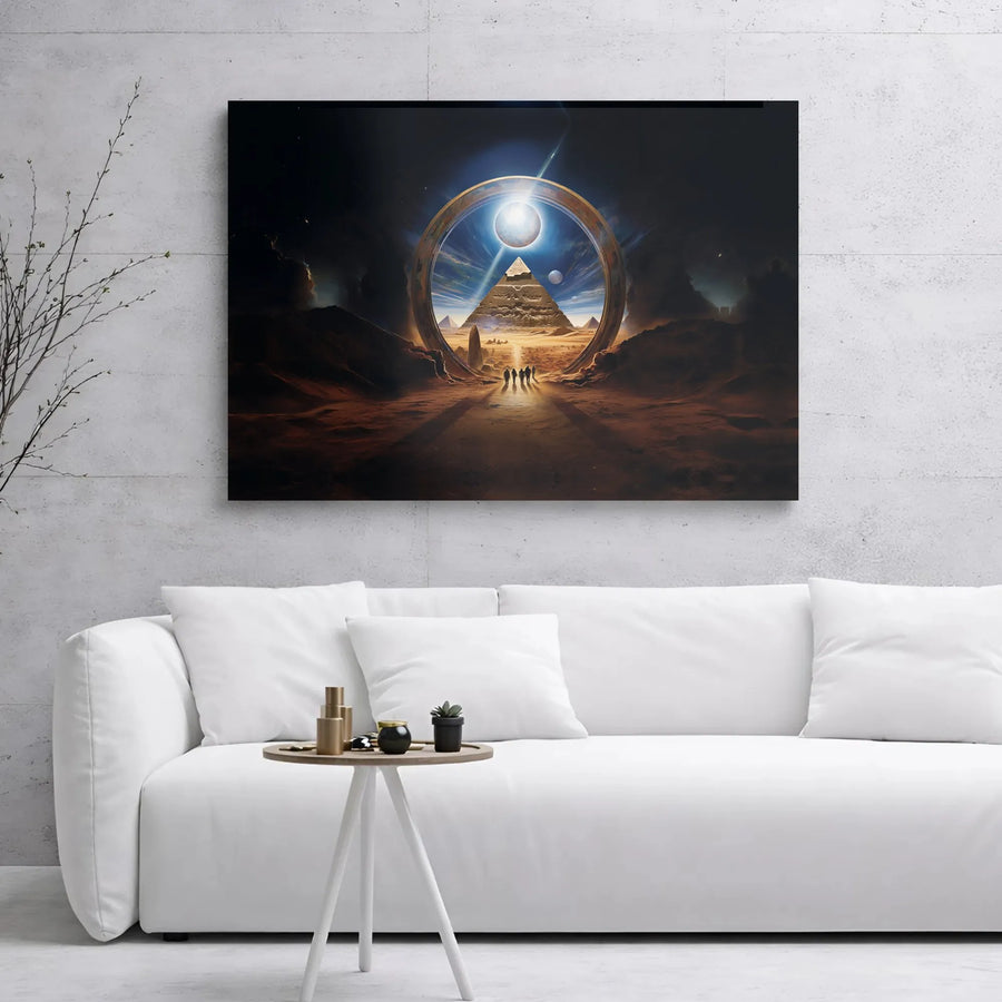 Sci-Fi Portal Canvas Print | Egyptian Pyramid Space Adventure | Premium Gallery Wrap Wall Art | Unique Home Office Decor Gift For Gamers