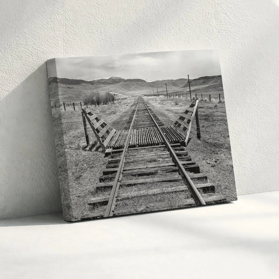 Black and White Railroad Tracks Canvas Art | Vintage Landscape Photography | Premium 1.25" Gallery Wrap | Rustic Farmhouse Wall Decor Gift