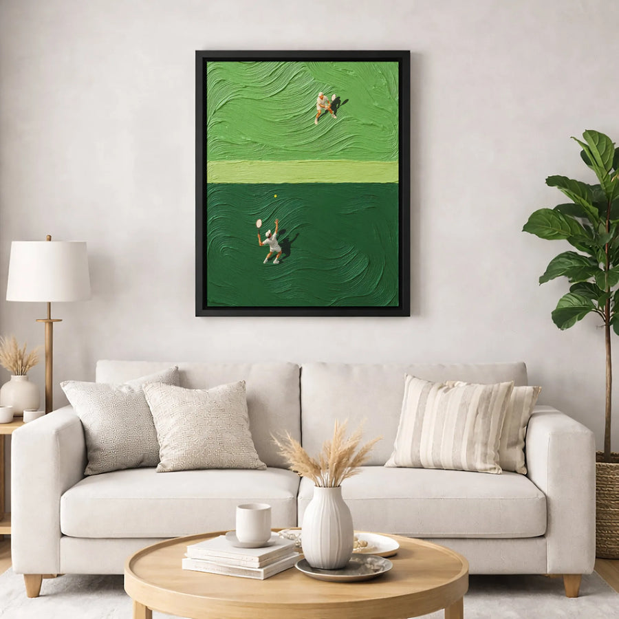 Tennis Court Wall Art | Textured Aerial View Sports Painting | Gallery Quality Canvas Print | Unique Gift for Tennis Players & Fans