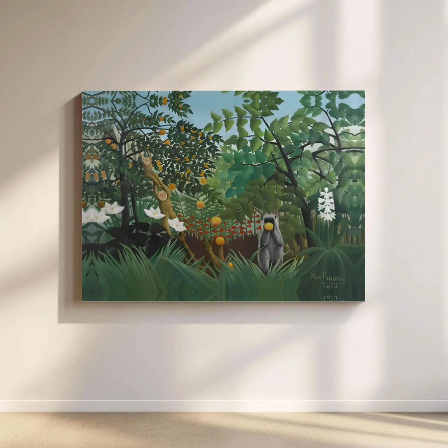 Henri Rousseau The Monkeys Canvas Wall Art | Vintage Jungle Tropical Landscape Print | Premium Gallery Wrapped Decor | Classic Masterpiece Gift