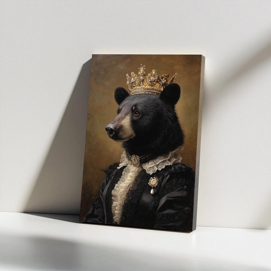 Royal Bear Portrait Vertical Canvas | Victorian Animal Painting | Premium Gallery Wrapped Canvas | Eclectic Wall Art & Unique Home Decor Gift
