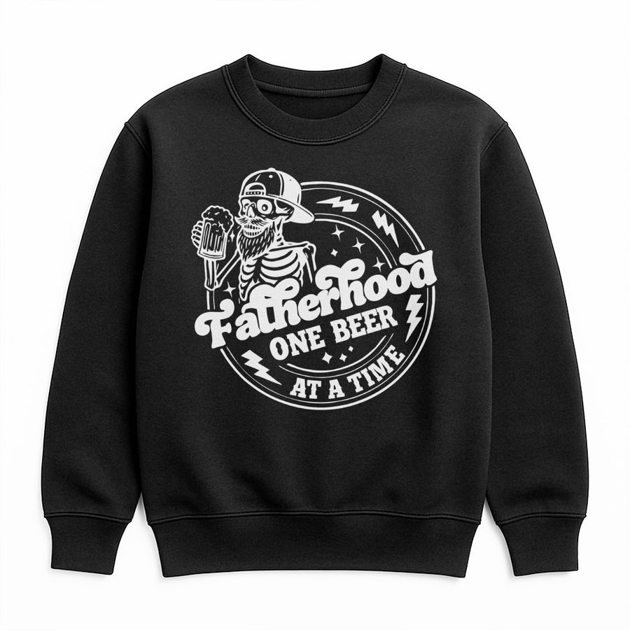 Fatherhood Sweatshirt | One Beer At A Time Skeleton Graphic | Premium Cotton Blend | Funny Dad Gift for Father's Day 2026 or Birthday