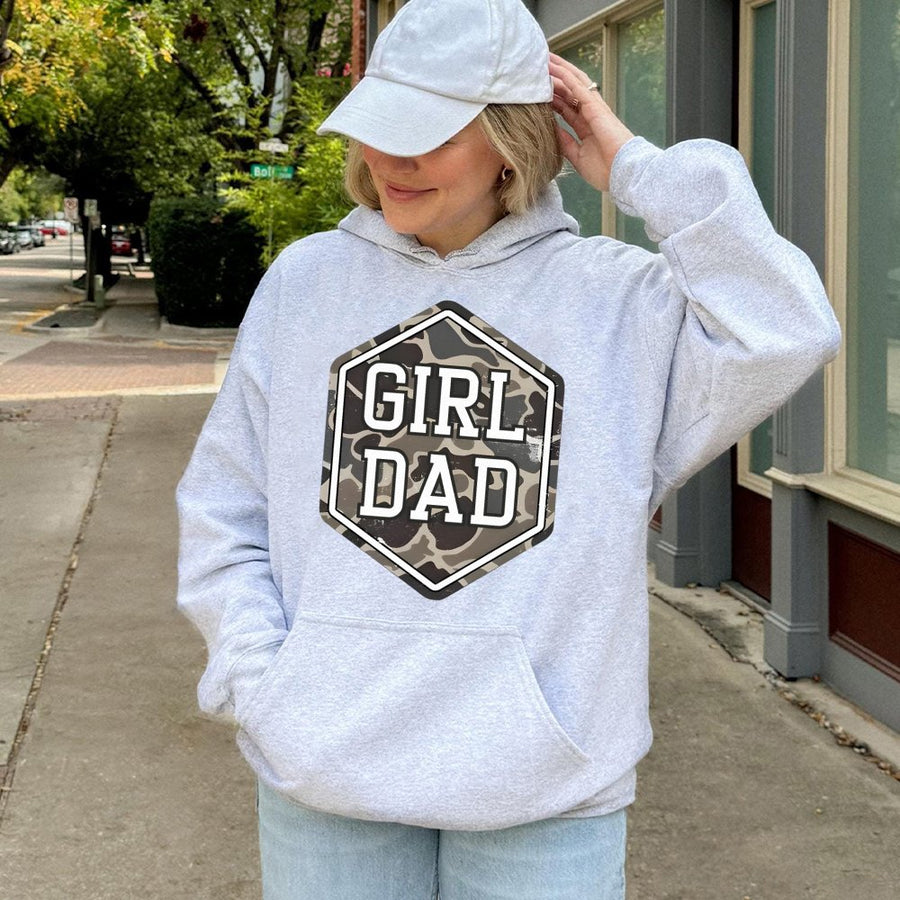 Girl Dad Hoodie | Camo Hexagon Graphic Print | Premium Cotton-Poly Blend | Best Gift for New Dads or Father's Day 2026