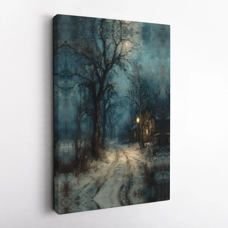 Winter Cabin Wall Art | Snowy Forest Night Landscape Canvas Print | Premium Gallery Wrapped Decor | Cozy Home & Office Christmas Gift