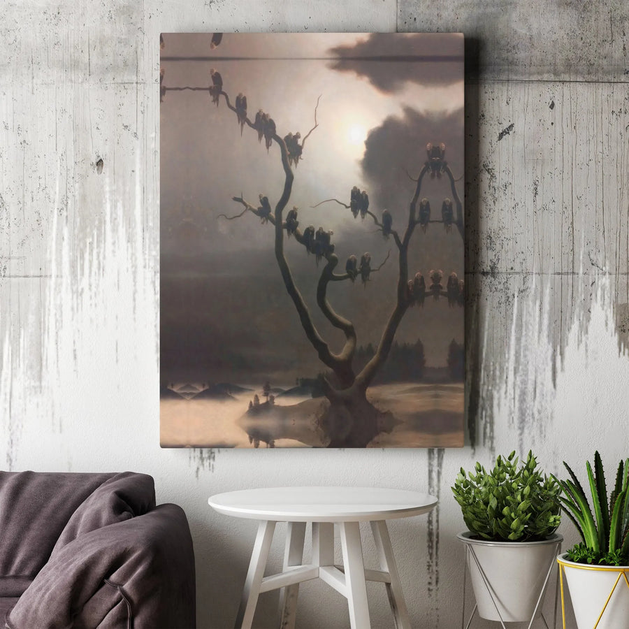 Surreal Vulture Art Canvas | The Council Dark Fantasy Wall Decor | Premium Stretched Gallery Wrap | Gothic Office Statement Piece