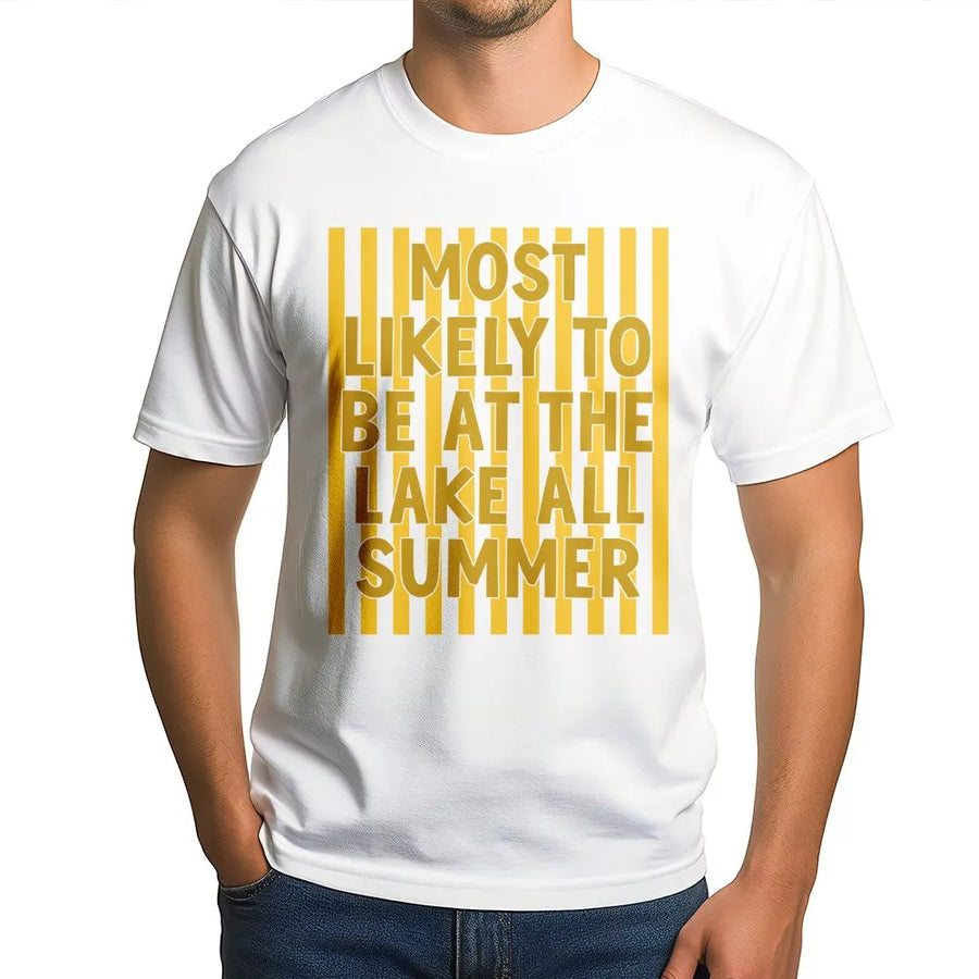 Summer Lake T-Shirt | Most Likely To Be At The Lake All Summer Graphic | Premium Cotton-Blend Pullover | Funny Vacation Gift for Lake Lover