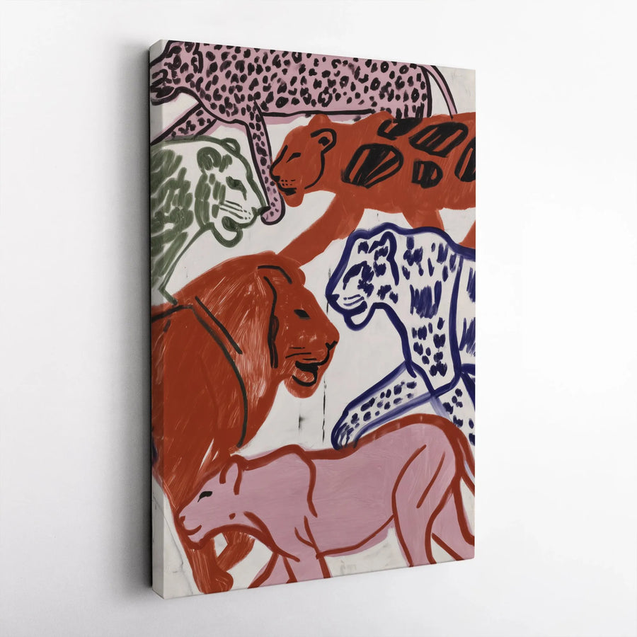 Big Cat Canvas Art | Colorful Abstract Jungle Cats Illustration | Premium Gallery Wrap Canvas | Modern Living Room Wall Art Gift