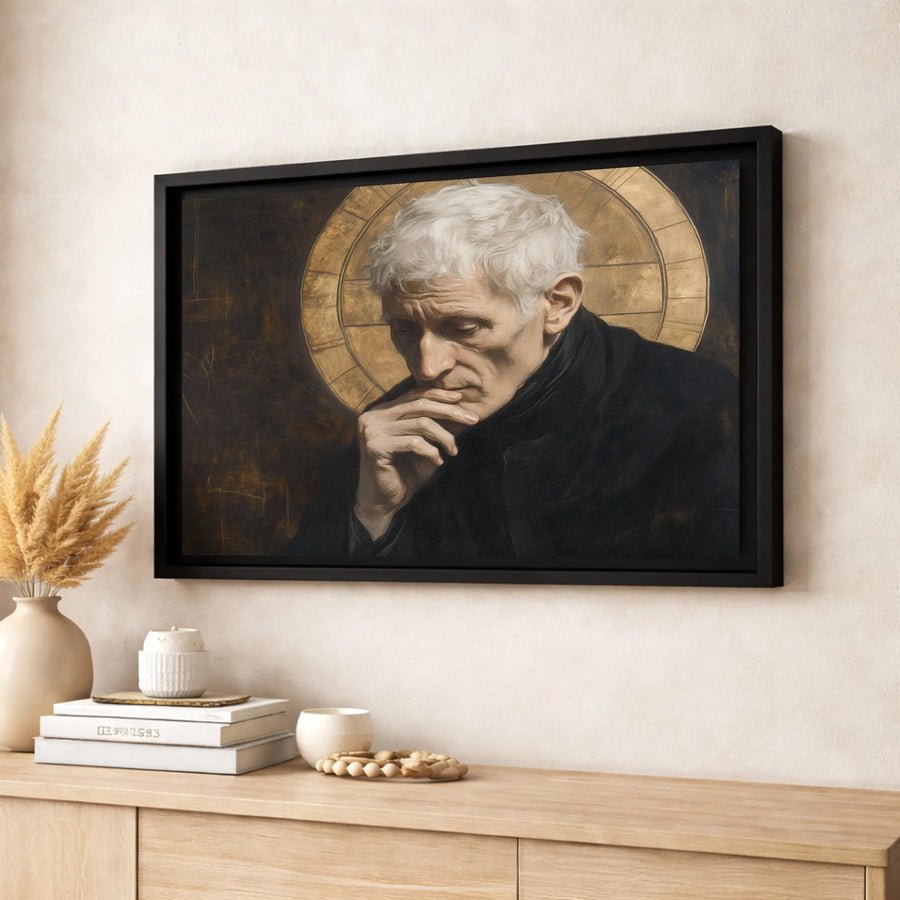 Pensive Elderly Man Portrait Canvas | Golden Halo Religious Wall Art | Premium Fade-Resistant Gallery Wrap | Sophisticated Home Decor Gift