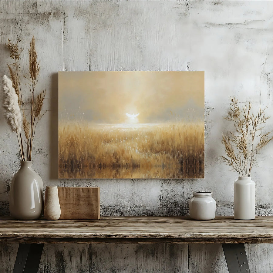 White Dove Canvas Wall Art | Holy Spirit Sunrise Wheat Field | Premium Gallery Wrap Print | Religious Christian Home Decor Gift