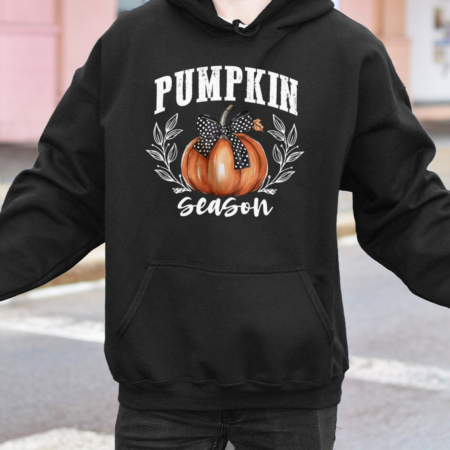 Pumpkin Season Hoodie | Coquette Bow Fall Aesthetic Graphic | Premium Cotton Blend | Cute Autumn Gift for Women and Teens