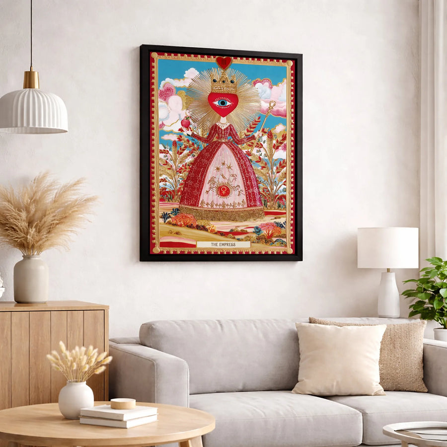 The Empress Tarot Card Wall Art | Surreal Sacred Heart Queen Canvas | Premium Gallery Wrap Print | Spiritual Home Decor Gift for Mystics