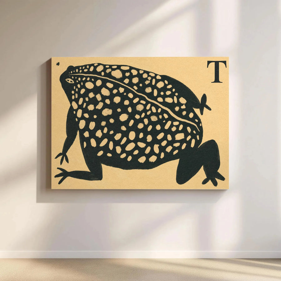 Vintage Toad Alphabet Poster | Black and Gold Botanical Wall Art | Premium Gallery Wrapped Canvas | Eclectic Maximalist Home Decor Gift
