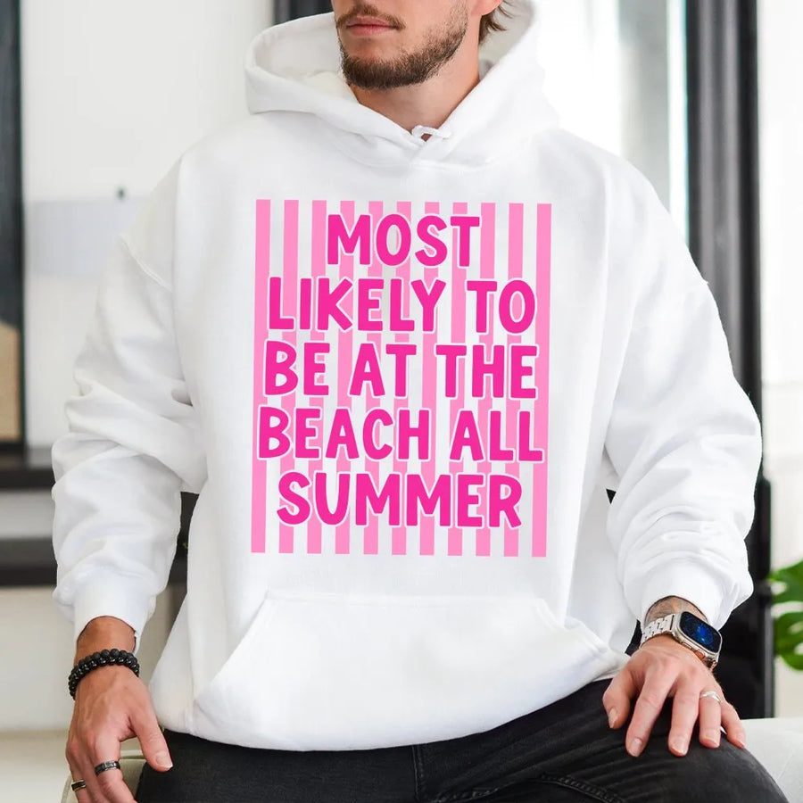 Summer Beach Hoodie | Most Likely To Be At The Beach Funny Saying | Soft Cotton Blend | Premium Vacation Gift for Women