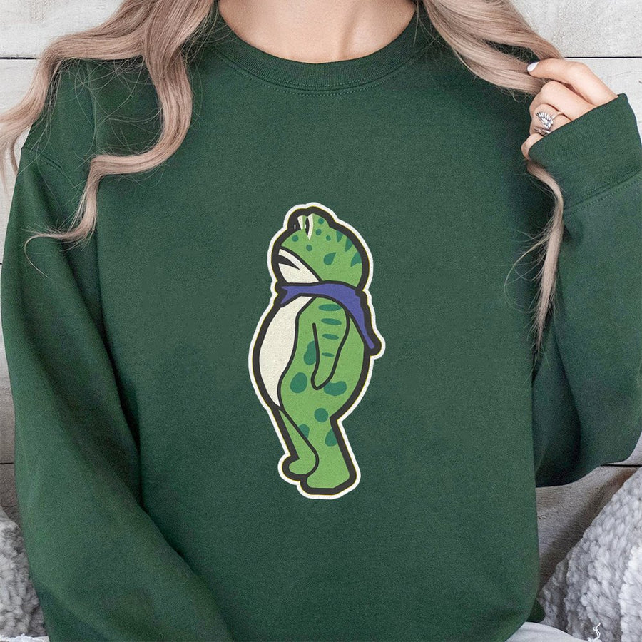 Portland Frog Protester Sweatshirt | Cute Graphic Amphibian Design | Premium Cotton Blend | Cozy Unisex Pullover for Nature Lovers