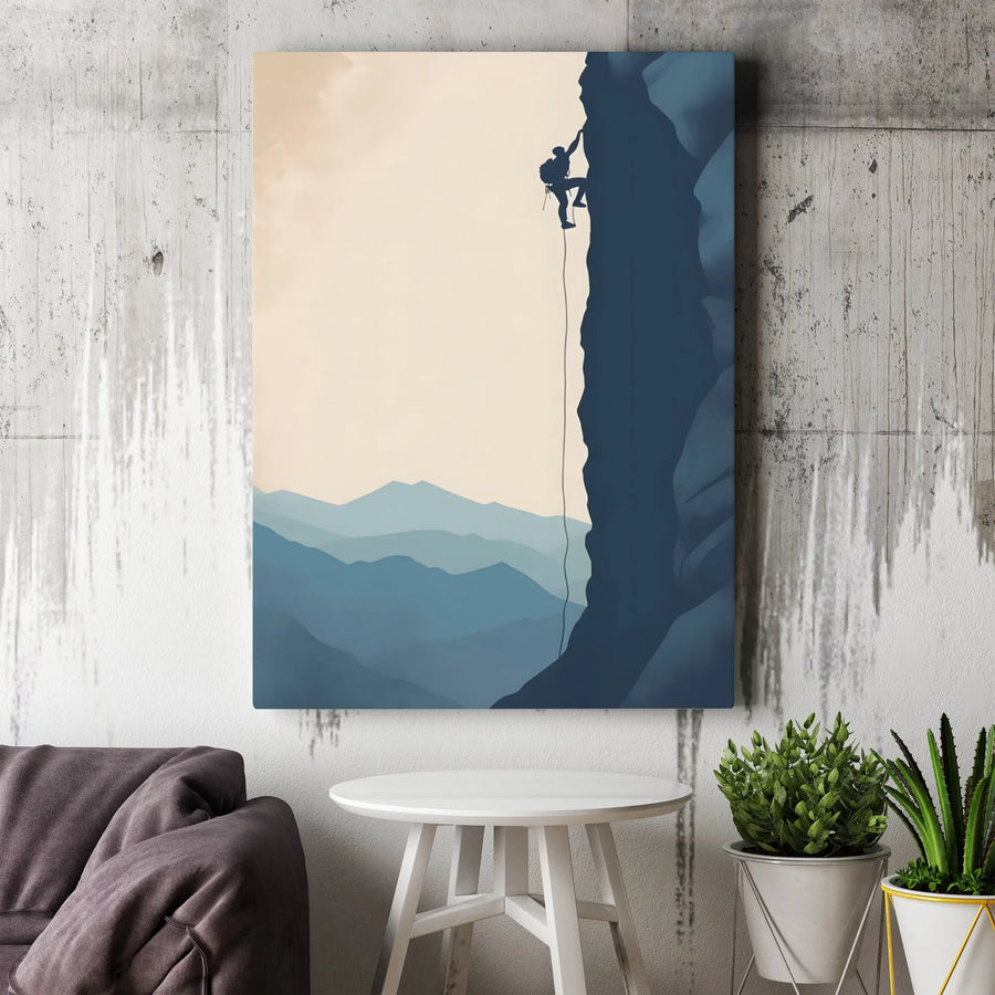 Rock Climber Canvas Wall Art | Minimalist Mountain Silhouette Print | Premium Gallery-Wrapped Decor | Adventure Gift for Hikers & Climbers