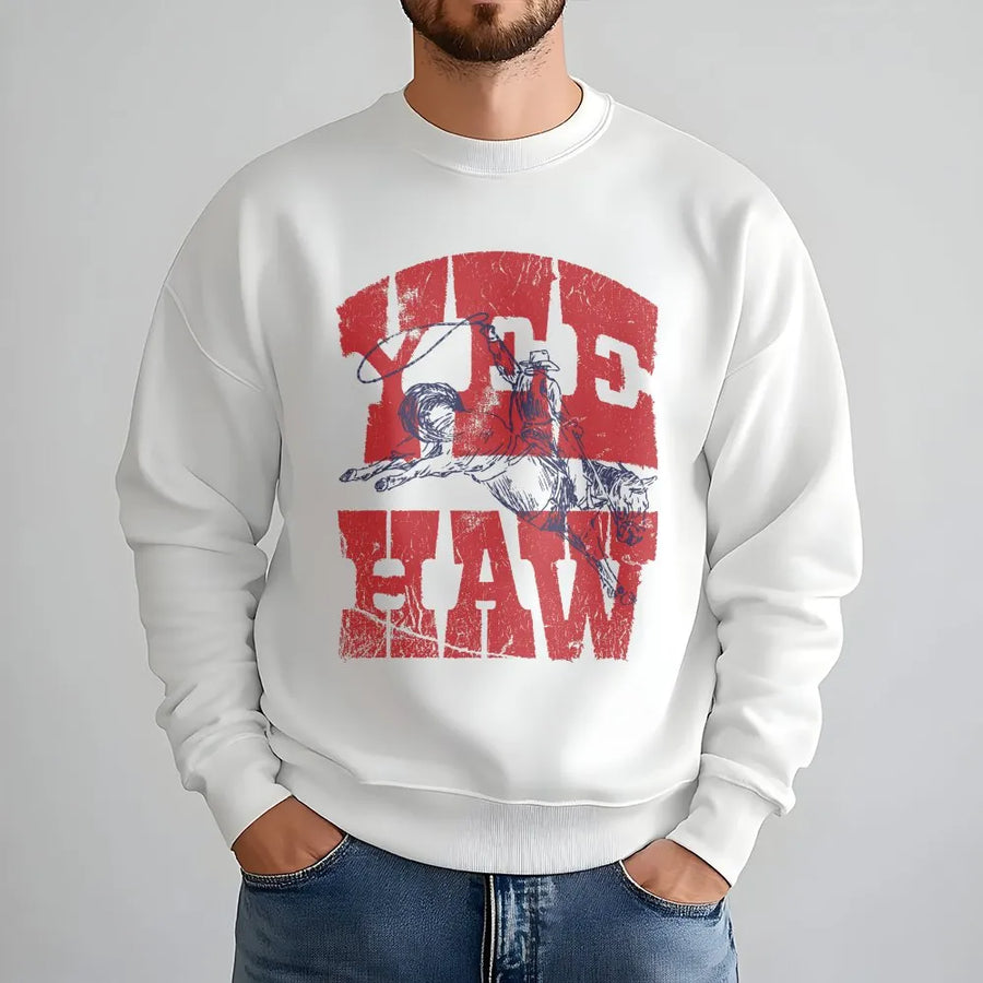 Yee Haw Cowboy Sweatshirt | Retro Patriotic Western Graphic | Premium Soft Cotton | 4th of July Rodeo Gift for Cowgirl