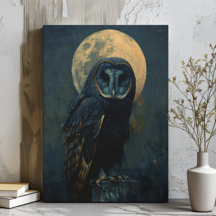 Mystical Owl Canvas Wall Art | Full Moon Night Wildlife Print | Premium Gallery Wrap Decor | Dark Academia Aesthetic Gift