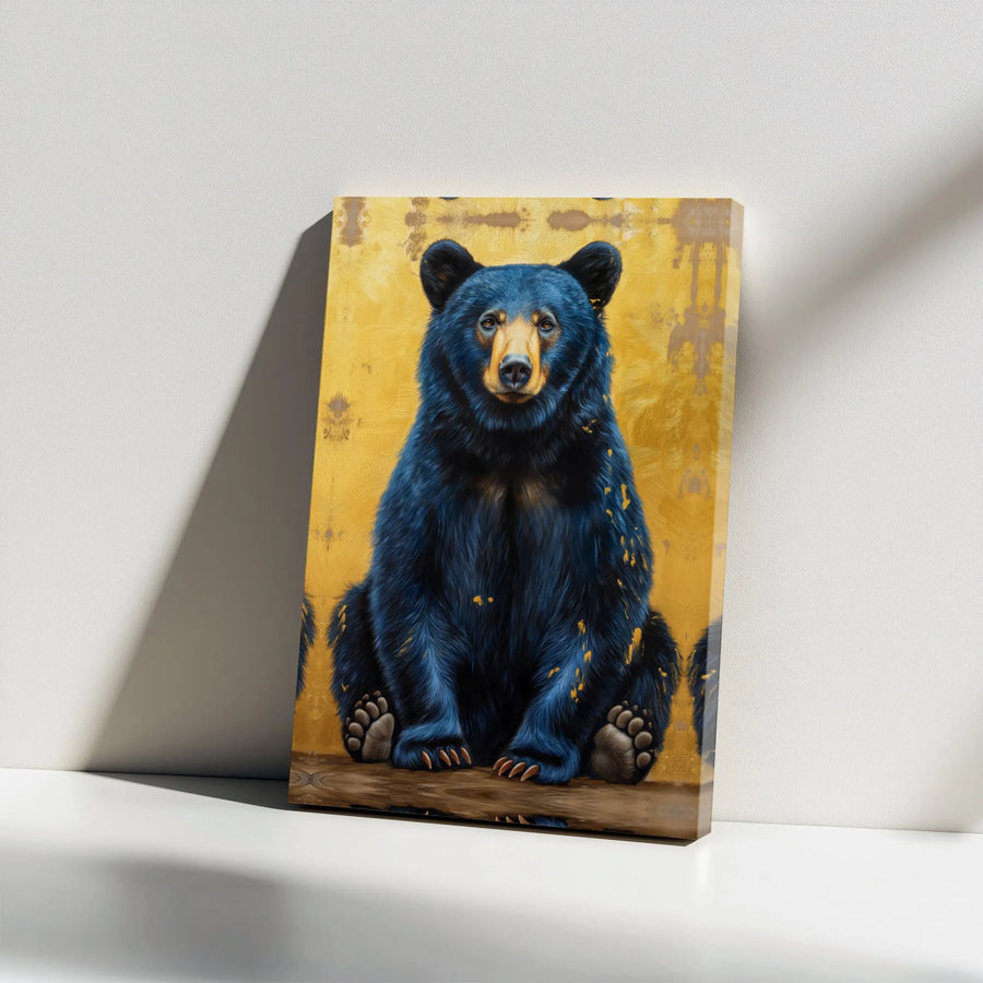 Black Bear Canvas Wall Art | Modern Wildlife Portrait with Gold Background | Premium Gallery Wrapped Canvas | Rustic Cabin Decor Gift for Nature Lovers
