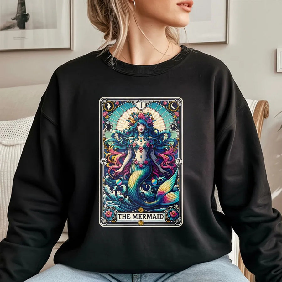 Mermaid Tarot Card Sweatshirt | Vintage Mystic Ocean Graphic | Premium Cotton Blend Sweatshirt | Gift for Tarot Reader & Witchy Aesthetic