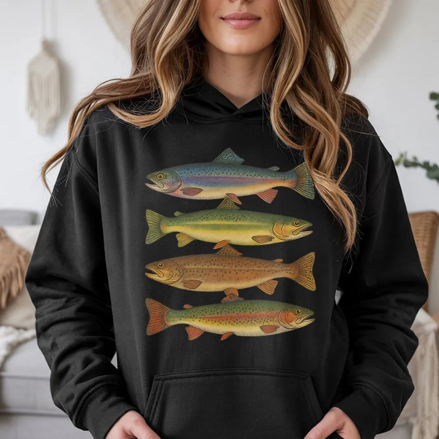 Trout Fishing Hoodie | Vintage Fish Illustration | Premium Cotton Blend | Gift for Angler & Outdoorsman