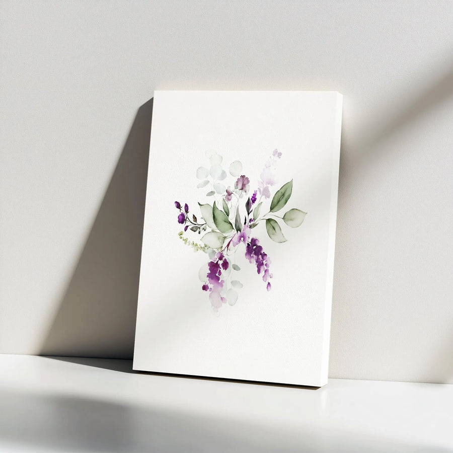 Watercolor Purple Floral Canvas Art | Botanical Eucalyptus Bouquet Wall Decor | Premium 1.25-Inch Gallery Wrap | Minimalist Nature Print Gift for Home