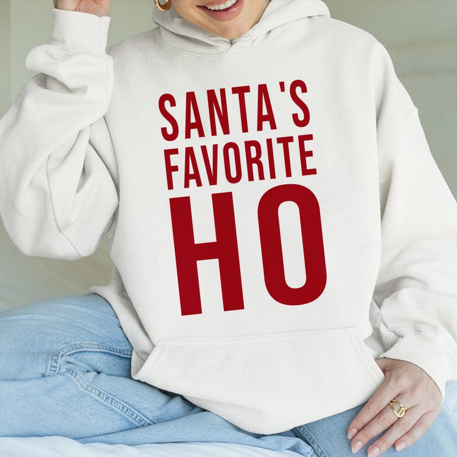 Santa's Favorite Ho Hoodie | Funny Christmas Party Graphic | Soft Cotton Blend Sweatshirt | Adult Holiday Gift for Her